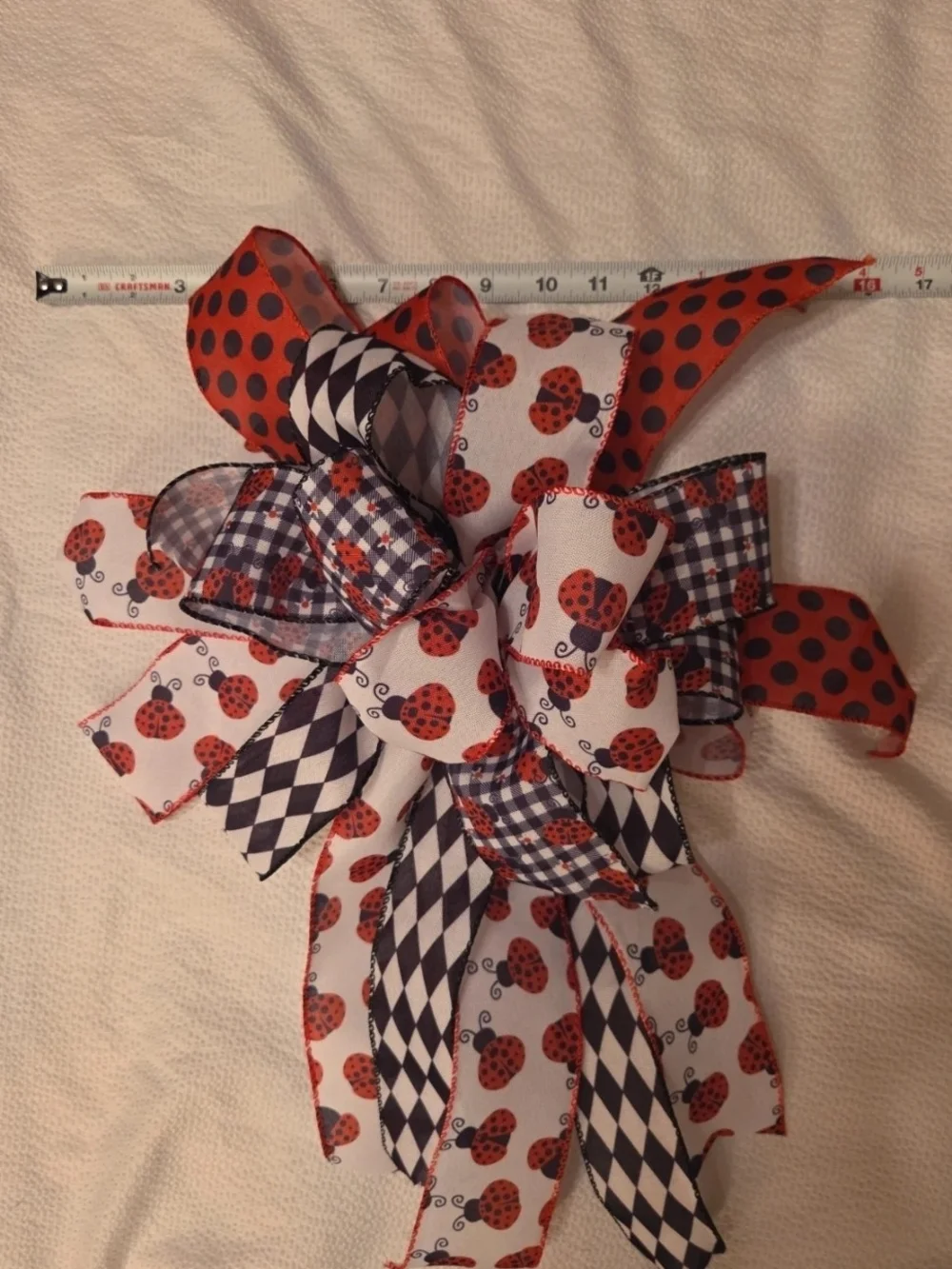 Whimsical Ladybug Ribbon Bow - Red and Black